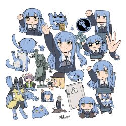  3girls :3 aircraft alien animal animal_ears animal_hands antennae bang_dream! bang_dream!_it's_mygo!!!!! black_hat blonde_hair blue_fur blue_hair book brown_shoes bug cat cat_ears chibi cosplay dirt doll extra_eyes faceless faceless_female final_fantasy full_body grey_skirt guagua977 hair_ribbon hand_up harmony_(pokemon) harmony_(pokemon)_(cosplay) hat helicopter highres holding holding_book jacket kursk_(azur_lane) kursk_(lone_wolf_amid_the_steam)_(azur_lane) loafers long_arms long_hair long_sleeves looking_at_viewer maneki-neko mega_lucario_z mega_pokemon minecraft minecraft_(style) misumi_uika multiple_girls multiple_persona open_mouth photo_(object) pig pleated_skirt pokemon pokemon_legends:_z-a poptepipic purple_hair ribbon sabotender sailor_collar school_uniform shoes short_hair signature simple_background skirt smile statue steam_(platform) stuffed_toy tail tentacles togawa_sakiko tsukinomori_school_uniform upper_body walking white_background white_fur white_hat white_sailor_collar yellow_eyes yellow_fur yuutenji_nyamu zombie 