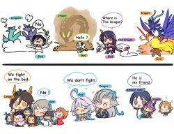  5girls 5others 6+boys ^_^ ahoge albedo_(genshin_impact) apep_(genshin_impact) black_hair blonde_hair blue_eyes blue_hair blush blush_stickers bodysuit braid brown_hair carrying carrying_person chibi chibi_only child closed_eyes coat comparison constricted_pupils cowlick death dragon dragon_horns dress durin_(real)_(genshin_impact) dvalin_(genshin_impact) english_text facing_away family fighting focalors_(genshin_impact) genshin_impact gloves glowing glowing_hair gosoythoth_(genshin_impact) green_eyes green_hair grey_hair guizhong_(genshin_impact) hair_intakes heart highres holding holding_sword holding_weapon horns japanese_clothes kimono long_hair long_sleeves looking_at_another looking_at_viewer mavuika_(genshin_impact) mini_durin_(genshin_impact) mini_durin_(human)_(genshin_impact) multicolored_hair multiple_boys multiple_girls multiple_others nahida_(genshin_impact) neuvillette_(genshin_impact) no_pupils orange_eyes orange_hair pants pink_eyes pink_hair ponytail pun-rii purple_hair raiden_shogun red_eyes rex_lapis_(genshin_impact) scaramouche_(genshin_impact) single_braid snake standing sword thumbs_up two-tone_hair v-shaped_eyebrows venti_(archon)_(genshin_impact) venti_(genshin_impact) very_long_hair wanderer_(genshin_impact) weapon wings xiao_(genshin_impact) zhongli_(archon)_(genshin_impact) zhongli_(genshin_impact) 