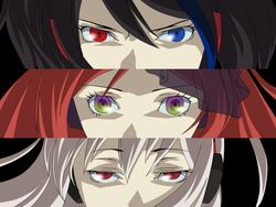  black_hair blue_hair column_lineup gradient_eyes heterochromia multicolored_eyes multiple_girls namine_ritsu parody persona persona_3 persona_eyes red_eyes red_hair redhead silver_hair sukone_tei utau vippaloid vocaloid yamagami_shuu yokune_ruko 