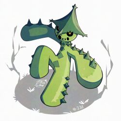  black_sclera cacturne colored_sclera looking_at_viewer mistray-art no_humans numbered plant_monster pokemon pokemon_(creature) signature simple_background solo spikes white_background yellow_eyes 