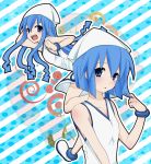  b-cat blue_eyes blue_hair dress dual_persona hat ikamusume long_hair shinryaku!_ikamusume short_hair tentacle_hair 