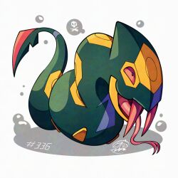  colored_sclera fangs forked_tongue mistray-art no_humans numbered open_mouth pokemon pokemon_(creature) red_sclera seviper signature simple_background snake solo tongue tongue_out white_background 