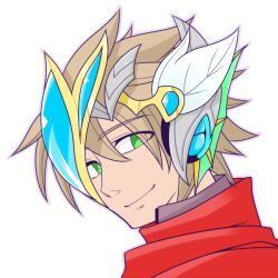  1boy brown_hair closed_mouth commentary_request green_eyes headgear looking_at_viewer looking_to_the_side male_focus oekakipikki official_alternate_costume portrait ragnarok_online red_scarf rune_knight_(ragnarok_online) scarf simple_background smile solo white_background 