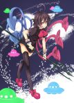  asymmetrical_wings bad_id black_hair houjuu_nue polearm red_eyes solo spear thigh-highs thighhighs toono_yayoi touhou trident ufo weapon wings 