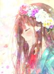  black_hair blush closed_eyes eyes_closed flower head_wreath highres kimi_ni_todoke kuronuma_sawako petals profile school_uniform seuga smile solo tears 