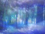  floating_hair forest furude_rika higurashi_no_naku_koro_ni mitsuki_yuuya monochrome nature silhouette tree 