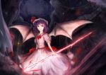  arufa_(hourai-sugar) bat_wings dark glowing hat night red_eyes remilia_scarlet serious solo spear_the_gungnir touhou vampire wings 