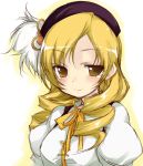  blonde_hair drill_hair hat mahou_shoujo_madoka_magica smile solo tears tomoe_mami twin_drills twintails yellow_eyes yumesato_makura 