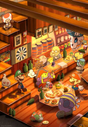  admiral_bobbery annotated artist_name barrel blue_overalls brown_shoes commentary_request cortez eyepatch facial_hair flavio food fuse glasses gloves green_hat green_shirt hat highres koops luigi maribou_(supermaribou) mario mini-yoshi mustache newsboy_cap overalls pa-patch paper_luigi paper_mario paper_mario:_the_thousand-year_door paper_mario_(character) pepperoni pizza podley pointy_nose red_hat red_shirt reflective_floor screamy shadow shirt shoes skull_gem_(mario) sleeping solid_oval_eyes super_mario_bros. white_gloves white_shoes yoshi 