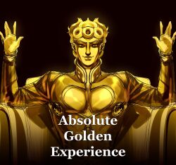  1boy absolute_cinema_(meme) absurdres argyle_clothes argyle_sweater armchair bug chair giorno_giovanna hands_up highres jojo_no_kimyou_na_bouken karasichekbulk ladybug ladybug_ornament male_focus meme on_chair open_hands polka_dot polka_dot_hair sitting solo sweater vento_aureo victory_rolls 