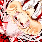  bad_id dutch_angle face fujiwara_no_mokou heart heart_hands orusivaru smile solo touhou upside-down 