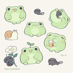  :3 :d :p animal_focus ayu_(mog) bug closed_eyes closed_mouth commentary_request cup drinking drinking_glass drinking_straw english_commentary flower frog grey_background holding holding_cup holding_flower ice ice_cube ladybug mixed-language_commentary no_humans open_mouth original romaji_commentary signature simple_background smile snail solid_circle_eyes tadpole teardrop tongue tongue_out watermark 