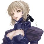  armor armored_dress blonde_hair braid breasts bust cleavage dress fate/stay_night fate_(series) hair_bun lips rasukaru saber saber_alter solo yellow_eyes 
