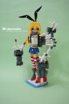  1girl absurdres black_panties blonde_hair elbow_gloves gloves hairband highres kantai_collection lego long_hair panties rensouhou-chan shimakaze_(kantai_collection) skirt striped striped_legwear thigh-highs underwear white_gloves 