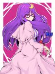  1girl ass bespectacled breasts crescent dress glasses hair_ornament hair_ribbon ishimu long_hair looking_back patchouli_knowledge purple_hair ribbon solo touhou violet_eyes 