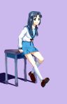  blue_eyes blue_hair desk footwear highres long_hair ootalia school_uniform socks suzumiya_haruhi_no_yuuutsu 