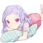 blue_hair face footwear foreshortening kannagi long_hair makino_(sinobusan) nagi pillow purple_eyes school_uniform socks solo violet_eyes 