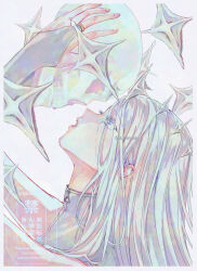  1girl bare_arms bloom_festival_(project_sekai) blue_eyes colored_eyelashes crying crying_with_eyes_open dress gloves halo high_collar holding holding_skull mi_mintia3010 official_alternate_costume official_alternate_hairstyle open_mouth partially_fingerless_gloves skull sleeveless sleeveless_dress star_halo tears white_eyelashes white_hair yoisaki_kanade 