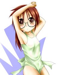  blush brown_hair dress ga_geijutsuka_art_design_class glasses ponytail solo sundress yamaguchi_kisaragi yoshizawa_hikoto 