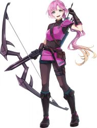  1girl anyoji_hime armor arrow_(projectile) belt belt_pouch black_boots black_pantyhose black_sweater blonde_hair blue_eyes blue_shorts blue_socks boots breastplate crossbow fold-over_boots full_body game_cg gradient_hair hasunosora_fantasy heart_pin holding holding_arrow holding_crossbow holding_weapon link!_like!_love_live! long_hair looking_at_viewer love_live! multi-tied_hair multicolored_hair non-web_source official_alternate_costume official_art pantyhose pink_armor pink_hair ponytail pouch quiver raised_eyebrow short_shorts shorts simple_background socks socks_over_pantyhose solo standing sweater transparent_background turtleneck turtleneck_sweater utility_belt very_long_hair weapon 