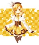  blonde_hair breasts drill_hair fingerless_gloves gloves magical_girl mahou_shoujo_madoka_magica open_mouth senri_(nazerine) skirt skirt_lift smile solo thigh-highs thighhighs tomoe_mami twin_drills twintails yellow_eyes 
