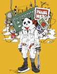  baseball_bat highres overalls panda panda_hero_(vocaloid) saitamax scarf shoes solo standing vocaloid 