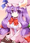  :&lt; book bow breasts crescent crescent_moon hair_ribbon hat large_breasts long_hair moon patchouli_knowledge purple_eyes purple_hair ribbon shirogane shirogane_(platinum) solo touhou violet_eyes 
