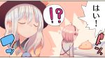  !? 2girls :&lt; ahoge bow closed_eyes comic cream_(nipakupa) eyeball from_behind frown hairband hat hat_bow komeiji_koishi komeiji_satori long_hair multiple_girls pink_hair poop pout short_hair siblings silver_hair sisters skirt smile sweatdrop third_eye touhou translated translation_request 