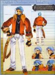  bangs belt blue_hair coat dual_persona from_behind frown gloves hand_on_hip hips janus_cascade jewelry male necklace official_art ooba_wakako pants scan shirt shoes smile solo spiked_hair spiky_hair spoilers wild_arms wild_arms_3 