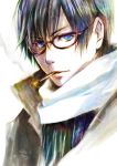  bespectacled blue_eyes blue_hair cigarette glasses kaito male portrait scarf smoking solo umu umu_(um) vocaloid 