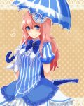  1girl blue_eyes dress gloves highres lgw7 long_hair megurine_luka pink_hair project_diva project_diva_2nd smile solo umbrella victorian vocaloid 