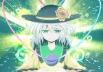  bust danmaku flower green_eyes hat highres komeiji_koishi light_smile pokooooo short_hair solo third_eye touhou white_hair 