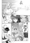  3girls :3 animal_ears bunny_ears comic failure glasses hat horn hoshiguma_yuugi inaba_tewi kiku_hitomoji monochrome morichika_rinnosuke multiple_girls nagae_iku o_o shaded_face sweat tora_tooru torn_clothes touhou translated 