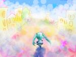  aqua_hair buildings chibi clock colorful hachune_miku hatsune_miku running skirt sozoro street twintails vocaloid 