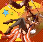  america_(hetalia) american_flag axis_powers_hetalia bald_eagle bikini_top bird black_legwear black_thighhighs black_thighighs blonde_hair blue_eyes boots breasts cigar cleavage cowboy_boots cowboy_hat eagle genderswap gloves gun hair_ornament hairclip hat large_breasts legs long_legs rope sayako_(taman04) solo star taman04 thighhighs thighs under_boob underboob weapon western wink 