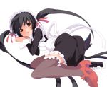  apron black_hair brown_eyes k-on! long_hair maid nakano_azusa on_side solo sora_to_umi thigh-highs thighhighs twintails 