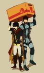  bad_id blue_hair box brown_background brown_hair cape cardboard_box fire_emblem fire_emblem:_souen_no_kiseki gabu_kichi gloves headband ike male metal_gear metal_gear_solid multiple_boys nintendo solid_snake super_smash_bros. 