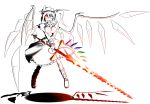  breasts flandre_scarlet glowing glowing_eyes hat laevatein large_breasts partially_colored side_ponytail solo sword taiga_isaka touhou weapon wings 