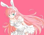  bare_shoulders blue_eyes bow bunny_ears earmuffs long_hair megurine_luka pink pink_hair pleated_skirt vocaloid 