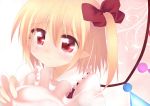  blonde_hair flandre_scarlet haiiro_(immature) hair_ribbon highres pointy_ears red_eyes ribbon side_ponytail solo tears the_embodiment_of_scarlet_devil touhou wings 