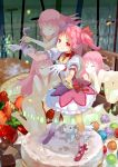  :3 bow cake candy chocolate choker dress food frills fruit gem gloves hair_bow kaname_madoka kneehighs kneeling kyubey kyuubee mahou_shoujo_madoka_magica mary_janes mound_of_venus multiple_persona nude pink_eyes pink_hair puffy_sleeves ribbon shoes short_hair short_twintails strawberry twintails white_legwear 