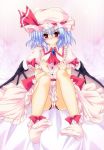  aoi_hiro bat_wings blue_hair feet hat red_eyes remilia_scarlet short_hair solo touhou wings 