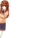  1girl a_master_is_out amagami bangs blunt_bangs brown_eyes brown_hair butaneko kamizaki_risa long_hair peeking_out school_uniform skirt solo sweater 