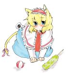  akituki-7 alice_margatroid all_fours angry animal_ears ball blonde_hair blue_eyes blush cat_ears cat_tail cat_teaser collar highres kemonomimi_mode ribbon simple_background sketch solo tail tail_ribbon touhou 