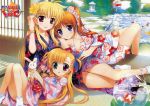  cleavage crease fate_testarossa fixme fujima_takuya heterochromia mahou_shoujo_lyrical_nanoha mahou_shoujo_lyrical_nanoha_vivid takamachi_nanoha vivio yukata 