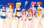  bikini blonde_hair blue_eyes braid breasts brown_hair caro_ru_lushe cleavage denim denim_shorts fate_testarossa front-tie_top hat jewelry loli long_hair mahou_shoujo_lyrical_nanoha mahou_shoujo_lyrical_nanoha_strikers navel necklace o-ring_top one-piece_swimsuit orange_hair photoshop pink_hair ponytail purple_eyes red_eyes red_hair reinforce_zwei shamal short_hair shorts side-tie_bikini signum subaru_nakajima swimsuit takamachi_nanoha teana_lanster twin_braids twintails vita 