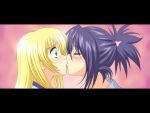  blonde_hair blush closed_eyes colette_brunel kiss letterboxed multiple_girls pink_background sheena_fujibayashi surprised tales_of_(series) tales_of_symphonia wallpaper yuri 