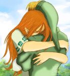  1girl adult blonde_hair brown_hair closed_eyes crying eyes_closed good_end hug link malon mazoku85 nintendo ocarina_of_time pointy_ears tears the_legend_of_zelda translated translation_request tree trees tunic 