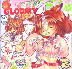  agnes_tachyon_(umamusume) ahoge annoying_dog blood chain chain_necklace chiikawa chiikawa_(character) clover cosplay food four-leaf_clover fruit furuhonya gloomy_bear gloomy_bear_(cosplay) itazuraguma_no_gloomy jewelry lennardo_(grim_the_end) meisho_doto_(umamusume) navel necklace nekojiru_udon non-web_source nose_bubble nyako_(nekojiru) pompompurin pudding sanrio spiral strawberry umamusume undertale usagi_(chiikawa) utdr_(toby_fox) 