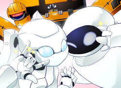  blue_eyes crossover disney drossel_von_flugel eve_(wall-e) fireball_(series) gedachtnis glowing glowing_eyes humanoid_robot joints kaeru_ace mechanical_hair no_humans no_mouth no_nose non-humanoid_robot one_eye_closed pixar robot robot_girl robot_joints twintails wall-e wall-e_(character) 